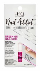Front-view of Ardell Nail Addict Brush-On Nail Glue wall-hook ready packaging with text in three different languages