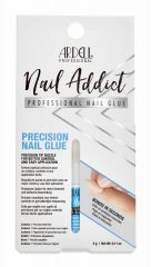 Front-facing of Ardell Nail Addict Precision Nail Glue wall-hook ready packaging with text in three different languages