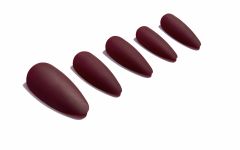 Set Ardell Nail Addict Bordeaux color shade in a slanted position isolated in white color background