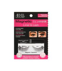 A pair of Ardell Magnetic Fauxmink Lash 811 and Magnetic Liquid Liner placed into its retail packaging with features written on it