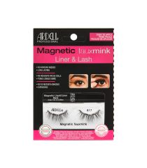 A pair of Ardell Magnetic Fauxmink Lash 817 and Magnetic Liquid Liner placed into its retail packaging with features written on it