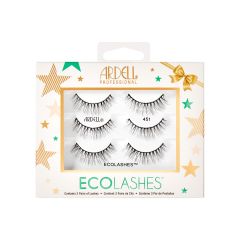 Front view of Ardell,3pk Holiday 451 Eco Lashes in retail wall hook packaging
