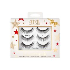 Front view of Ardell,3pk Holiday 817 Faux Mink lashes in retail wall hook packaging
