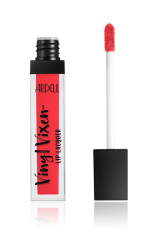 An open Ardell Vinyl Vixen Lip Lacquer in Valentine Ride Electric Strawberry shade beside its applicator wand