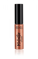 Uncapped bottle of Ardell Metallic Lip Gloss Drunk Dial Pinkish Beige side by side with brush cap