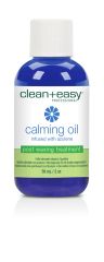 Closeup 2-ounce container of Clean + Easy calm post-waxing care solution for sensitive skin in azulene oil variant