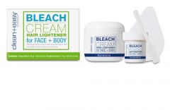 Comprehensive shot of  Bleach Cream Hair Lightener packaging  with a set of hair dyeing process and applicator on the side