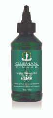 Front view of a 4 fluid ounce bottle of Clubman Light Castor Oil + Hemp Oil featuring its green color & stylish label