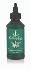 Front view of a green 4 fluid ounce bottle of Clubman Dark Castor Oil + Hemp Oil