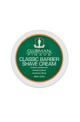 Top view of a 16 ounce tub of Clubman Classic Barber Shave Cream displaying its label 