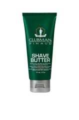 Front view of a green 6 ounce Clubman Pinaud Shave Butter squeeze bottle with silver flip top cap 