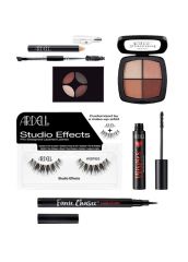 Top view illustration of Ardell Eye Candy bundle eye makeup accessories lay individually in a white color setting 