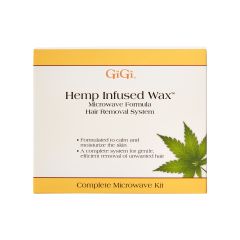 GiGi Hemp Infused Wax Microwave Kit complete set of Wax Container, Waxing Care Products, Accu Edge Applicators, & Muslin Strips