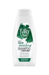 A white 8.5 ounce bottle of Punky Colour 3 in 1 Color Depositing Shampoo Conditioner Greengarious with green themed lable