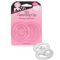 Close up of a sealed wall-hook ready pack of a clip for bra with printed label text