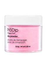 Slightly Half side view of SuperNail ProDip Pink Sprinkles dip powder with 0.9-ounce transparent flask and white cover lid