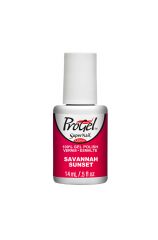 Bottle of SuperNail ProGel Savannah Sunset in 0.5-ounce size with pinted product details and graphics