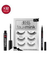 Frontage of Ardell Faux mink bundle with faux mink multi-layering mascara and liquid eyeliner on the side.