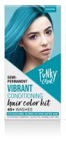 Front view of Punky Colour Semi-Permanent Hair Color Kit Turquoise box with the blue-haired model, product name, & description