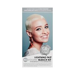 Front packaging of the  40 vol bleach kit with a short hair female model
