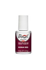 Frontage of SuperNail ProGel in Roman Red variant with  printed graphics and labeled product details