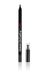 Close-up of an Ardell Wanna Get Lucky Gel Liner Metal Passion Metallic Grey standing upright side by side with its cap