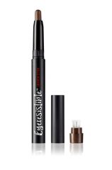 Close-up of an uncapped Ardell Eyeresistible Shadow Stick I Knew She Did Hazelnut standing upright with cap & sharpener