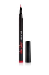 Close-up of an uncapped Ardell No Slip Liquid Lip Liner Erotic Point Faded Wine standing upright side by side with its cap