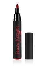 Uncapped Ardell Forever Kissable Lip Stain GNO Deep Red standing upright side by side with its cap