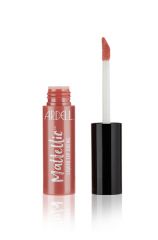 An open bottle of Ardell Mattellic Lip Creme in Coral Rose shade  beside its doe foot applicator wand