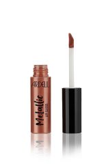 Uncapped bottle of Ardell Metallic Lip Gloss Metal Kiss Light Penny side by side with brush cap