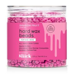 A Front View of Sliick Hard Wax Beads, Dragonfruit Hard Wax Beads container with the lid on