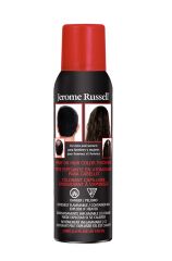 Front view of a 3.5 ounce can of Jerome Russell Spray On Hair Color Thickener Dark Brown featuring before & after images