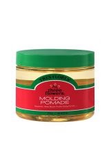A 6-ounce jar of Tres Flores Molding Pomade featuring branded red, green, black, & white themed wrap-around label