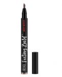 Uncapped Ardell Feeling Bold Brow Marker Taupe standing upright with exposed pen tip side by side by with cap
