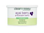 Front view of Clean + easy Acai berry hard wax container
