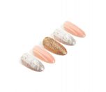 An almond shape nails laid in 45-degree angle view of Ardell, Nail Addict Premium Artificial Nail Set, Pink Marble & Gold