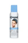 A 3,5 ounce spray can of B Sweet Temporary Hair Color Spray Misty Blue with its paste blue pop off cap