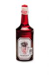 Front of a 12.5 ounce bottle of Clubman Eau de Quinine Hair Tonic featuring a classic themed label & sealed red twist cap