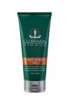 Front view of a green 6 ounce squeeze tube of Clubman Head Shave Gel with silver flip top cap