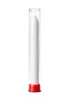 Full view of a Clubman Pinaud Styptic Pencil displaying its red base and white shaft in plastic casing