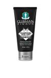 Front view of a black 3 ounce squeeze tube container of Clubman Peel-off Black Mask with silver flip top cap