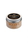 Expansive view of Woody's for Men Pomade puck showing its product label and information