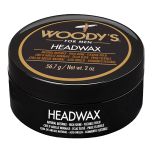 Angled view of Woody's hairstyling headwax in 2-ounce size with printed label text
