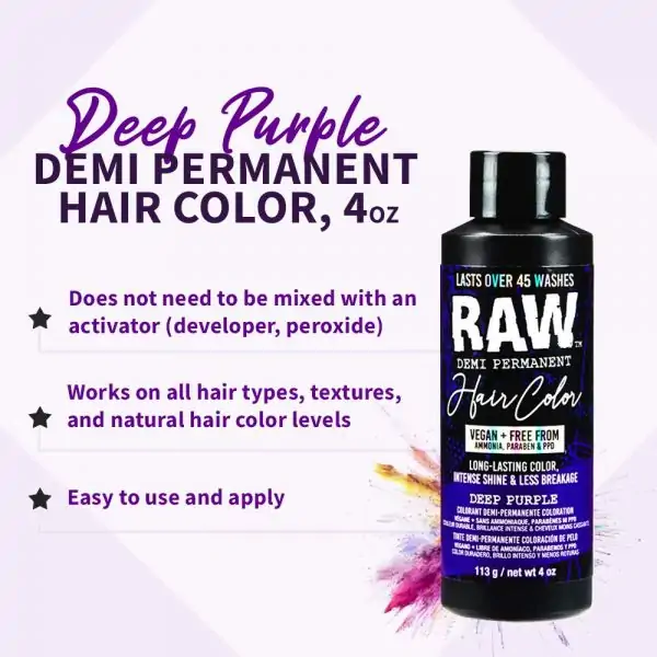 Punky Colour Raw Demi-Permanent Hair Color, Deep Purple, 4 fl oz.  Rainbow-Hued Brightest Boldest Color Hair Dye