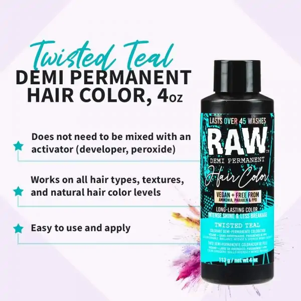 Punky Colour Raw Demi-Permanent Hair Color, Twisted Teal, 4 fl oz.  Rainbow-Hued Brightest Boldest Color Hair Dye